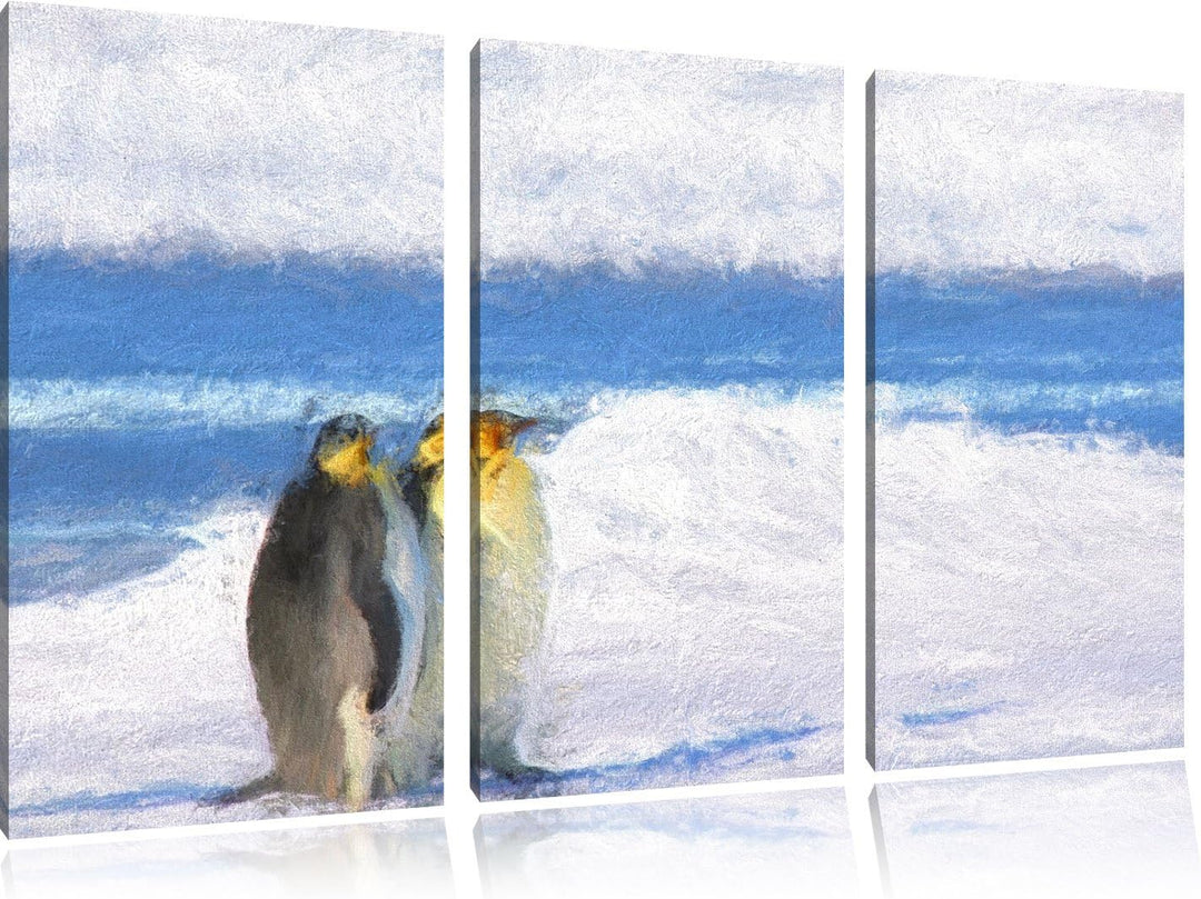 zwei Kaiserpinguine auf Eisscholle NewArt 3-Teiler Leinwandbild 120x80 Bild auf Leinwand, XXL riesig