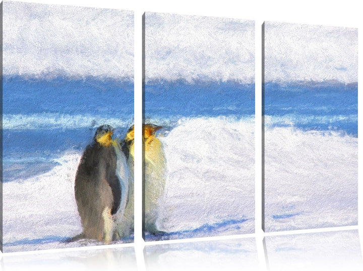 zwei Kaiserpinguine auf Eisscholle NewArt 3-Teiler Leinwandbild 120x80 Bild auf Leinwand, XXL riesig