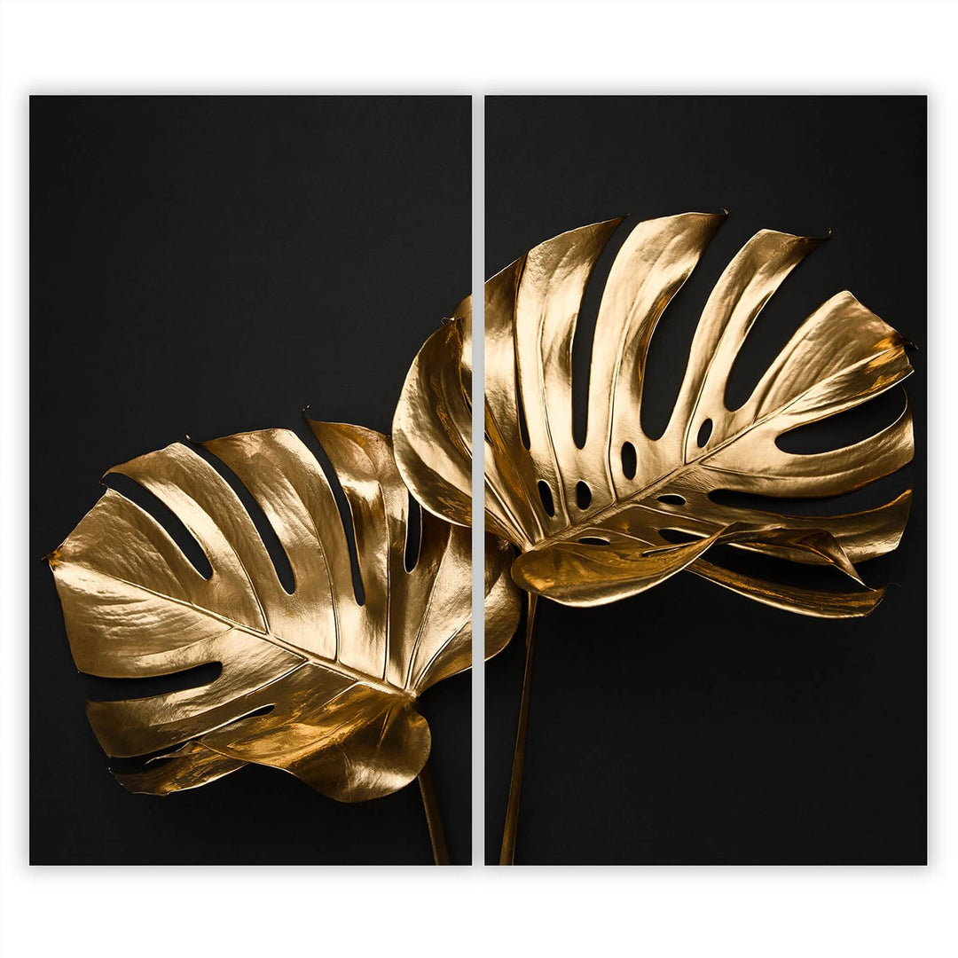 SmartDecoration Herdabdeckplatte Ceranfeldabdeckung aus Glas 2 x 30x52 cm Zweiteilig Motiv "Monstera