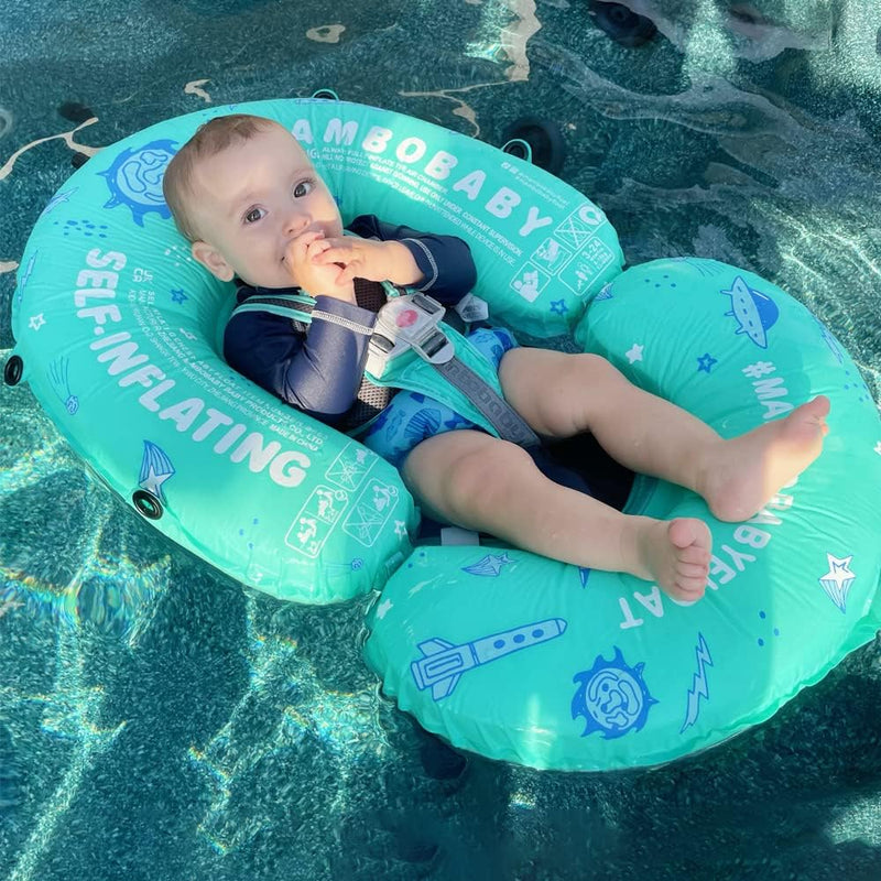 HECCEI Schwimmring Baby mit Sonnendach, Mambobaby Autom Aufblasbare Baby Schwimmhilfe, Kompaktes Fal