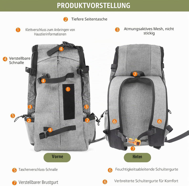 PETCUTE Hundetasche Hundetransporttasche Tragetasche für Hunde Katzen Wanderrucksack Seite Atmungsak