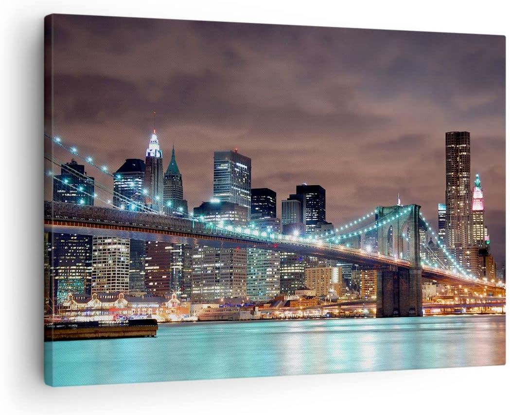 Bilder auf Leinwand Stadt Brücke Wolkenkratzer Leinwandbild 70x50cm Wandbilder Dekoration Wohnzimmer