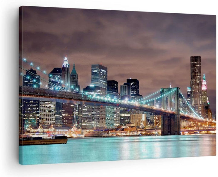 Bilder auf Leinwand Stadt Brücke Wolkenkratzer Leinwandbild 70x50cm Wandbilder Dekoration Wohnzimmer