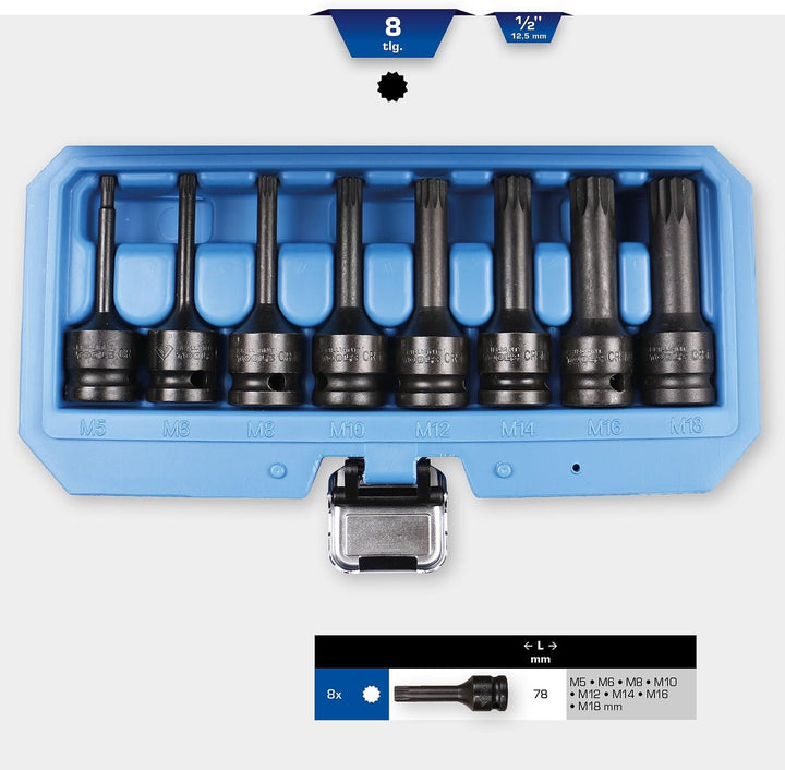 BRILLIANT TOOLS BT022605 1/2" Kraft-Bit-Stecknuss-Satz, XZN, 8-TLG, M5-M18 [Powered by KS Tools]