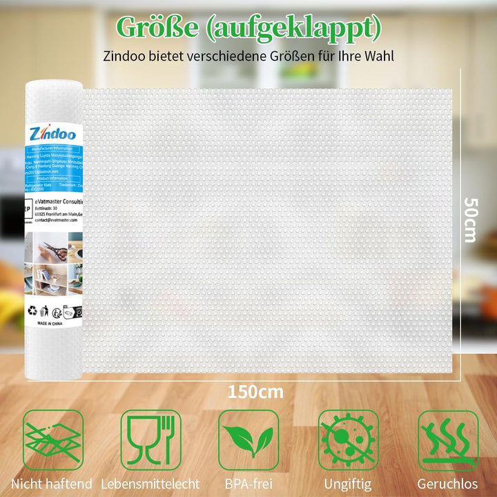 Zindoo Schubladenmatte 50x150cm 3 Rolle Antirutschmatte Zuschneidbar Schoner für Schublade Regal im