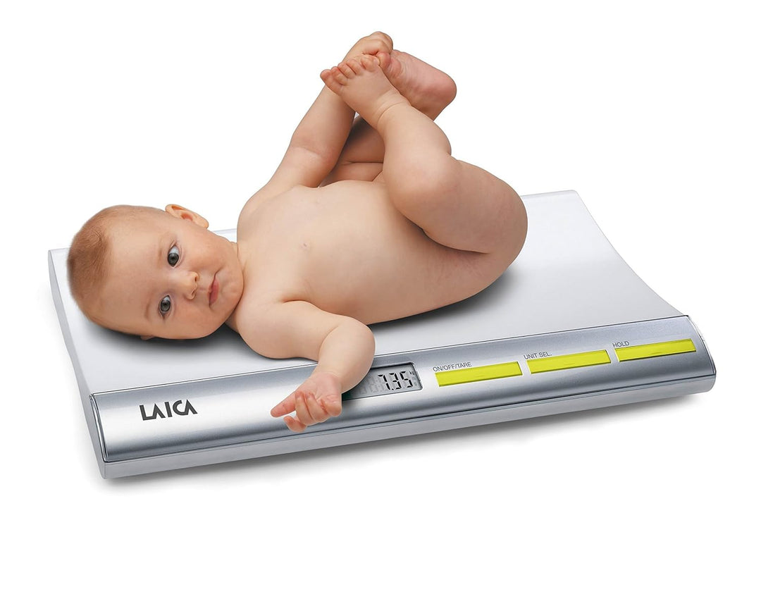 LAICA Elektronische Babywaage, mit Gewichtssperre, 20 g - 20 kg Kapazität, silber Silber/Weiss La166