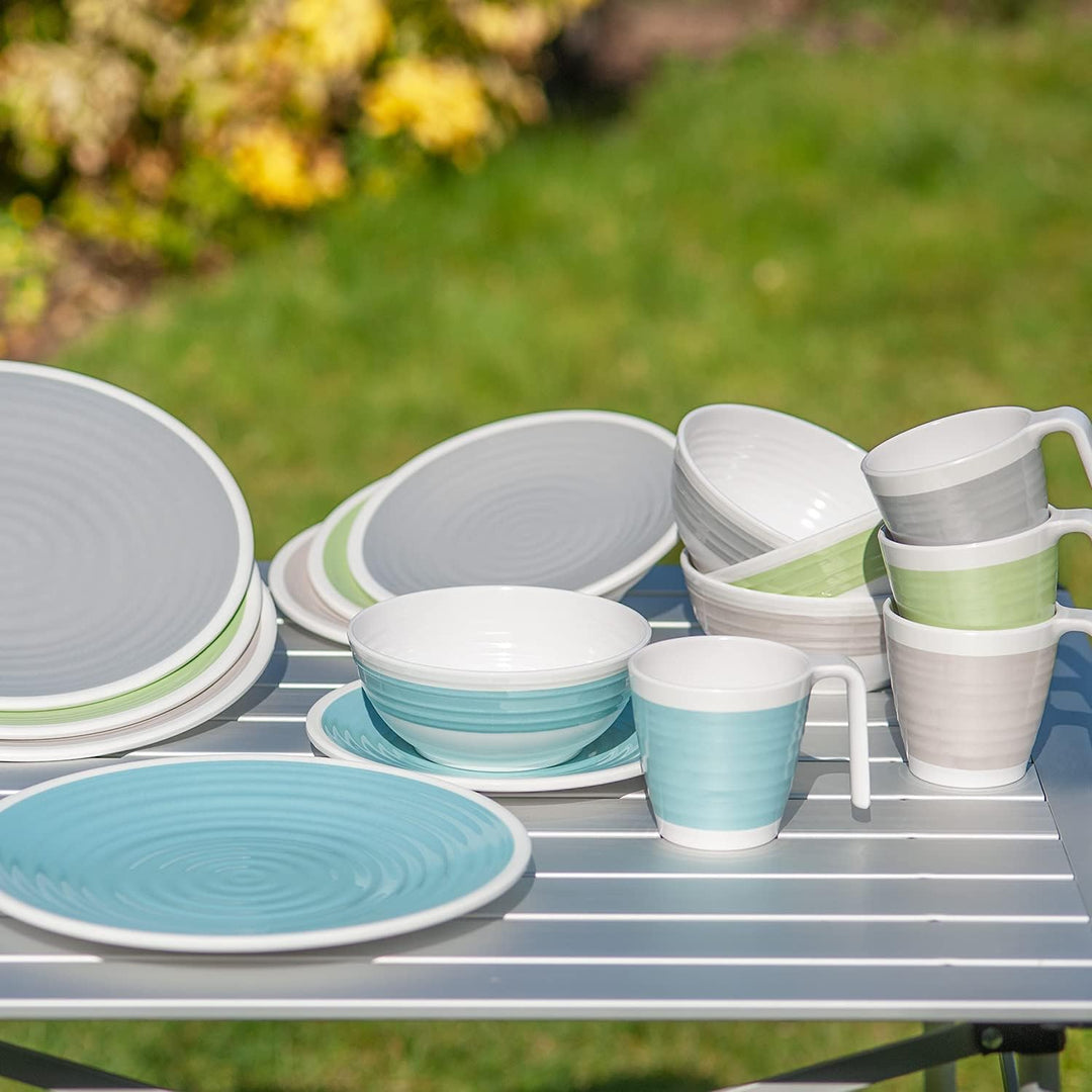 Melamin Camping Geschirr Set 1-4 Personen Harmonie 4-32 Teilig + Gläser Wassergläser Weingläser Cham