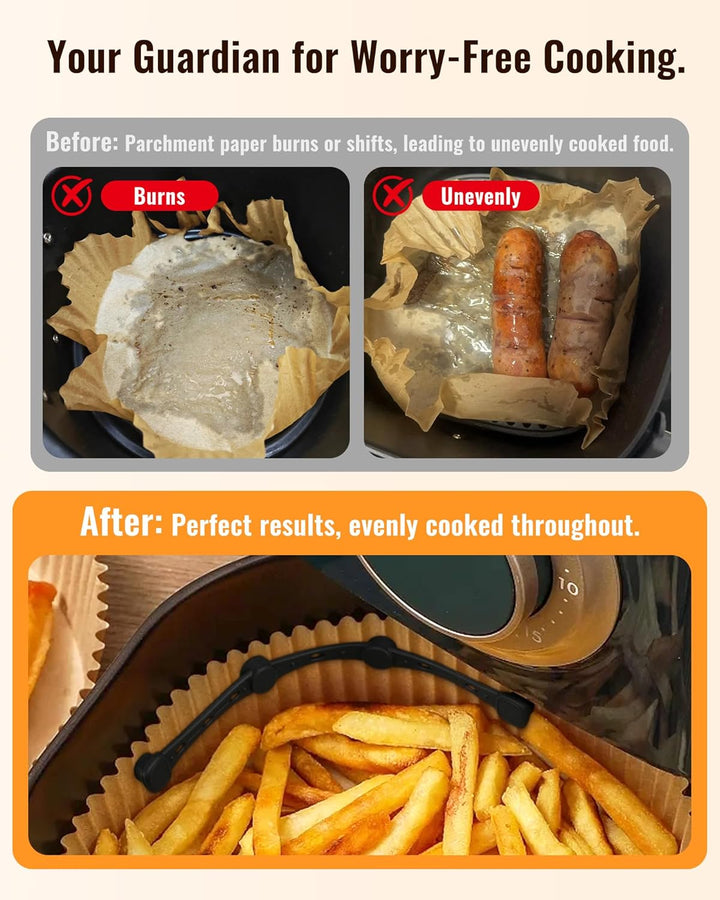 Airfryer Zubehör Set mit 4 Silikonmagneten – verhindert, dass Backpapier Lebensmittel bedeckt – inkl