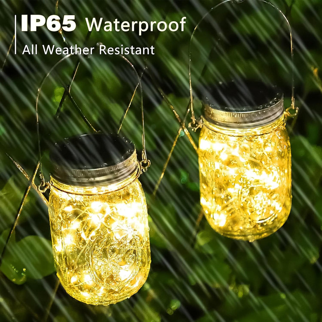 Solarlampe für aussen Garten - 4 Pack 30 LEDs Lichterkette im Einmachglas mit Griff IP65 Wasserdicht