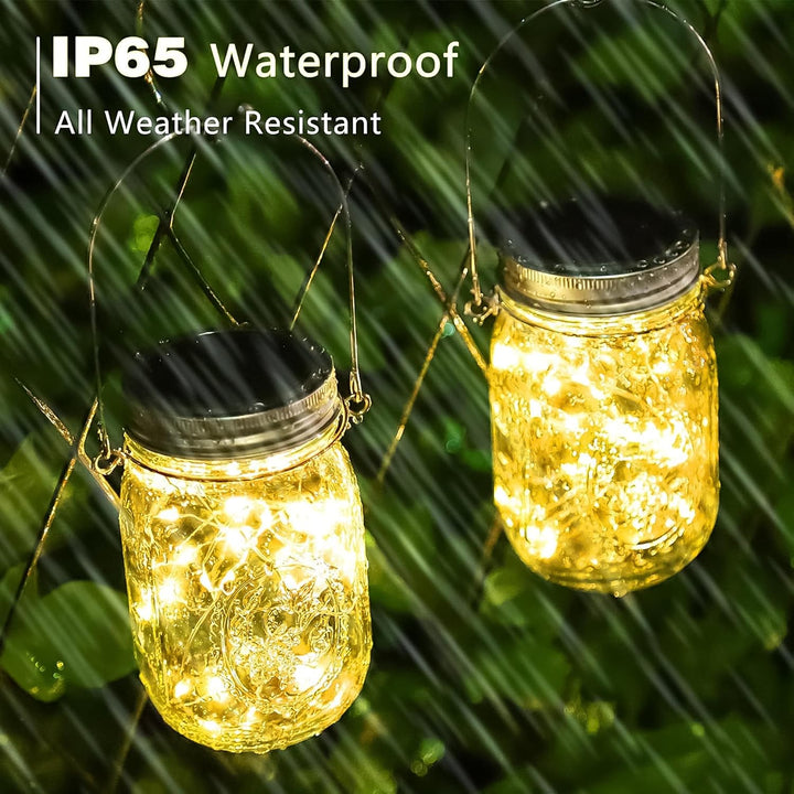 Solarlampe für aussen Garten - 4 Pack 30 LEDs Lichterkette im Einmachglas mit Griff IP65 Wasserdicht