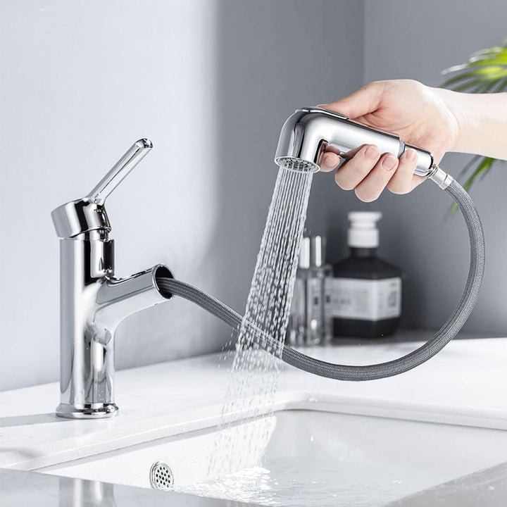 ONECE Wasserhahn Bad mit ausziehbar Brause, Waschtischarmatur aus Messing Einhebelmischer Badarmatur