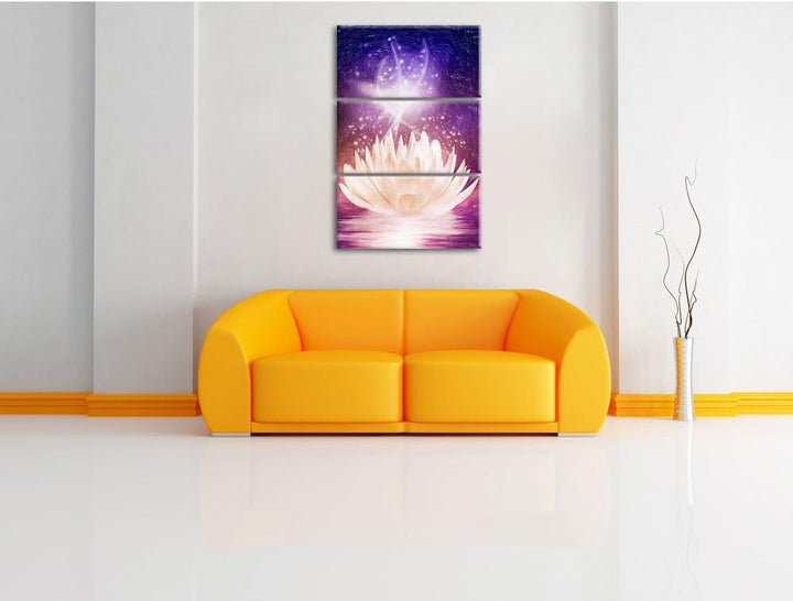 Pixxprint Seerose / 3-Teilig/Gesamtmass 120cm Leinwandbild bespannt auf Holzrahmen/Wandbild Kunstdru