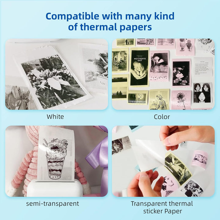 vretti 300DPI Mini Drucker, Mobiler Fotodrucker, Tragbarer Mini Fotodrucker, Wireless Fotodrucker Th