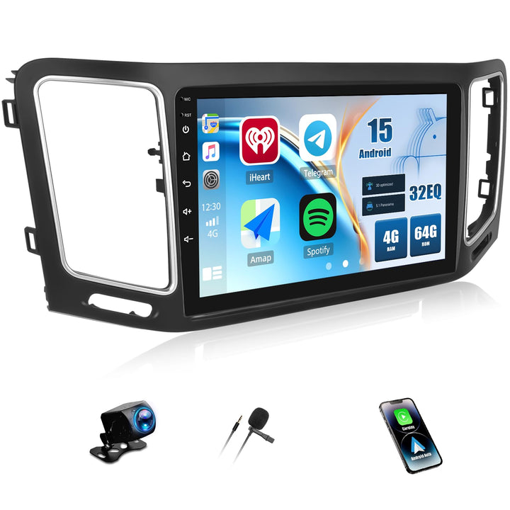 CAMECHO 4+64G 9 Zoll Navi Autoradio für VW Sharan II 7N Seat Alhambra II 2012-2015, Android 15 mit R