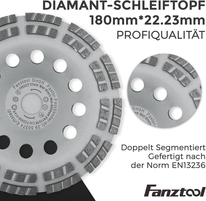 FANZTOOL Diamantschleiftopf 180 mm + Absaughaube für Winkelschleifer Betonschleifer (mit 180mm Schle