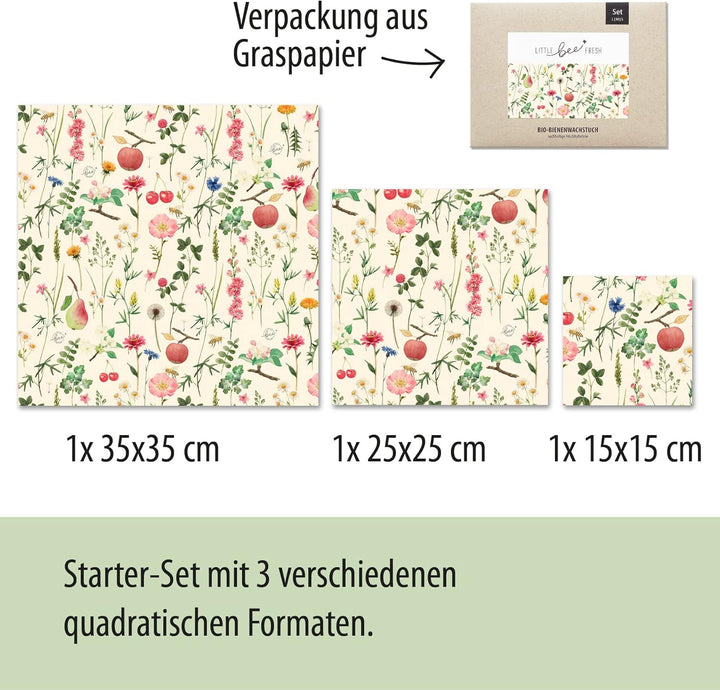 little bee fresh Bio-Bienenwachstücher Starter-Set aus Deutschland - Wachspapier für Lebensmittel -