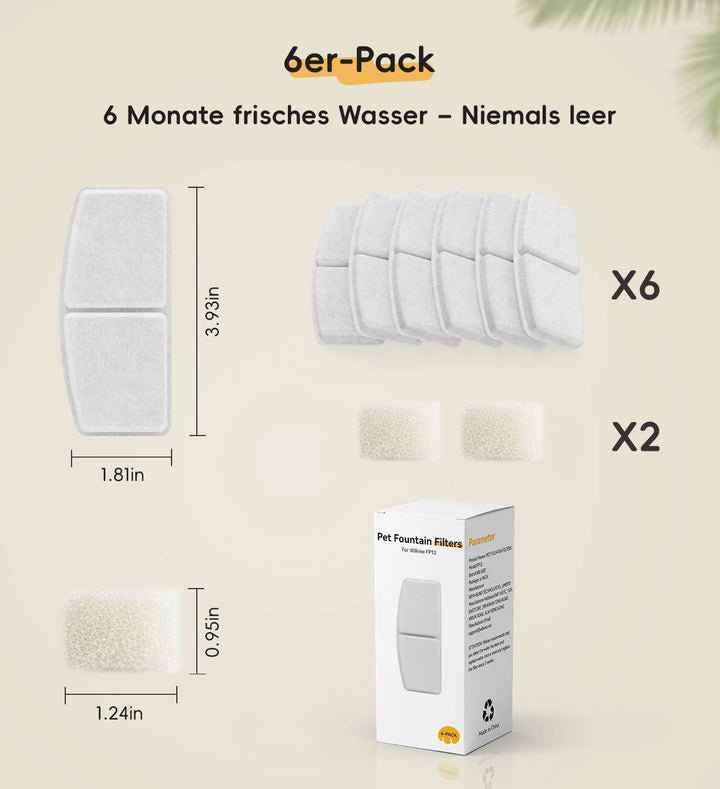 Katzenbrunnen kabellos, 2,8 L Trinkbrunnen für Katze mit 3 Filter (6er-Pack Ersatzfilter), 6er-pack