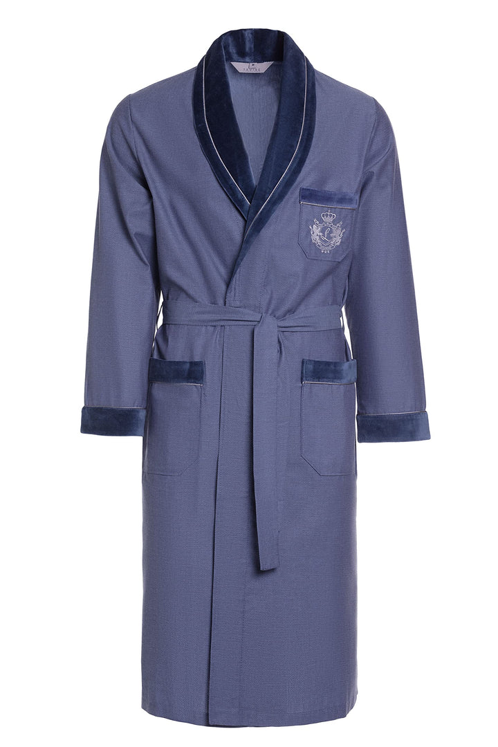 Herren Morgenmantel RE-505-100% Baumwolle - Leicht und dünn – Elegant, Blau Indigo