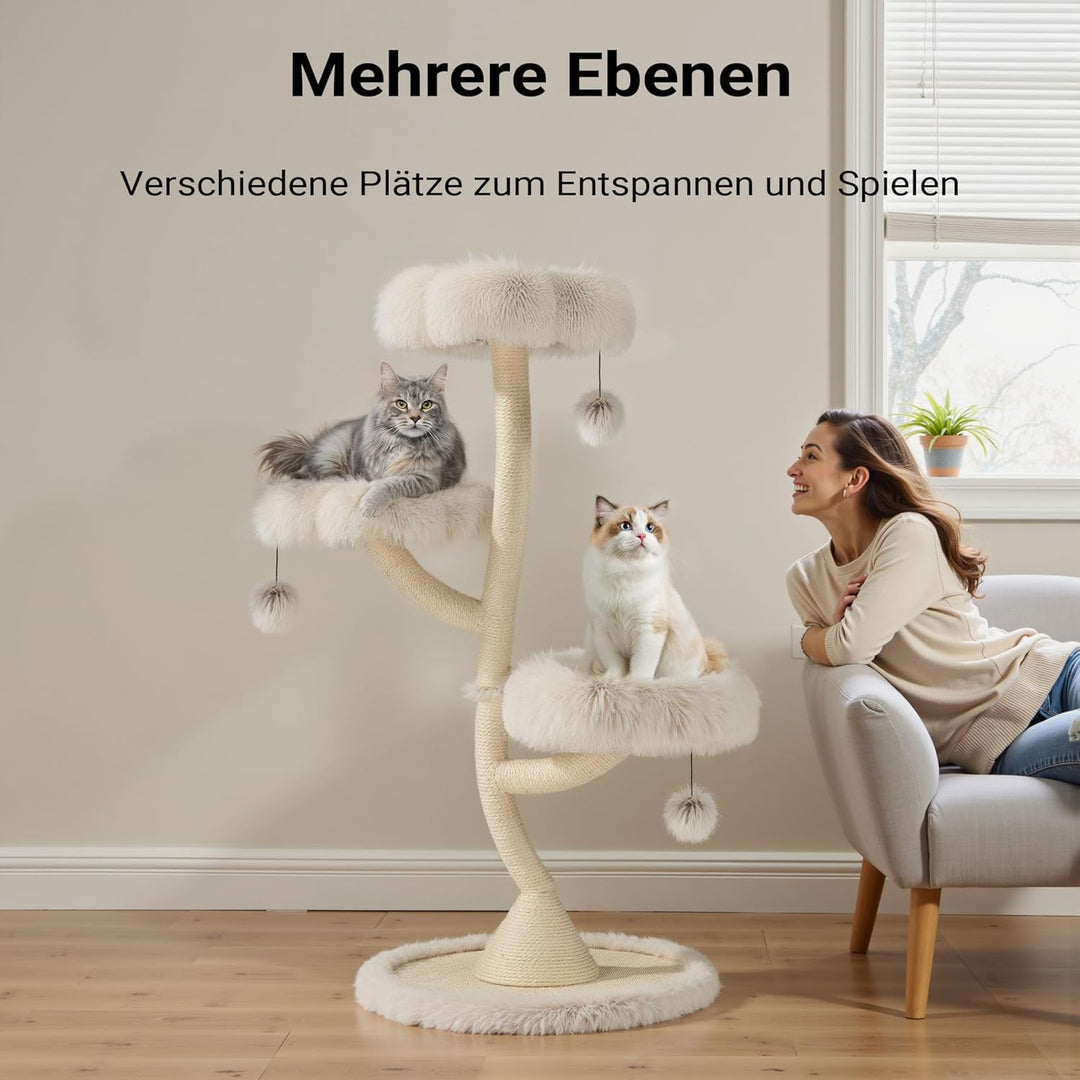 Fudajo Designer Kratzbaum mit 3 Mulden, Katzenkratzbaum Ø 59 cm und 125 cm Höhe, Katzenbaum bis max.