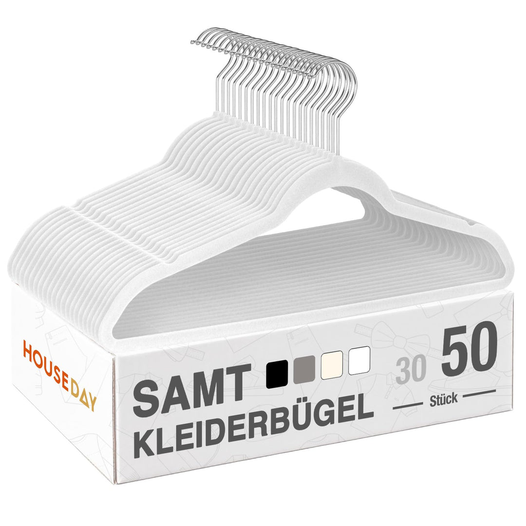 HOUSE DAY Kleiderbügel Samt 50er Set, Kleiderbügel Platzsparend, Bügel rutschfest und Samtbügel Schm