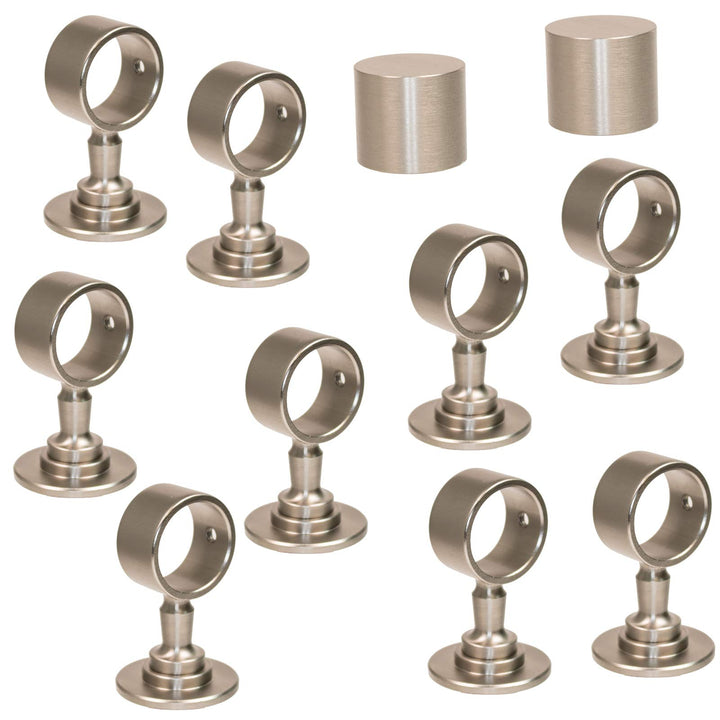 2 Endkappen und 9 Seilträger "Nickel matt" für 40mm Handlaufseil 2 Endkappen & 9 Seilträger, 2 Endka