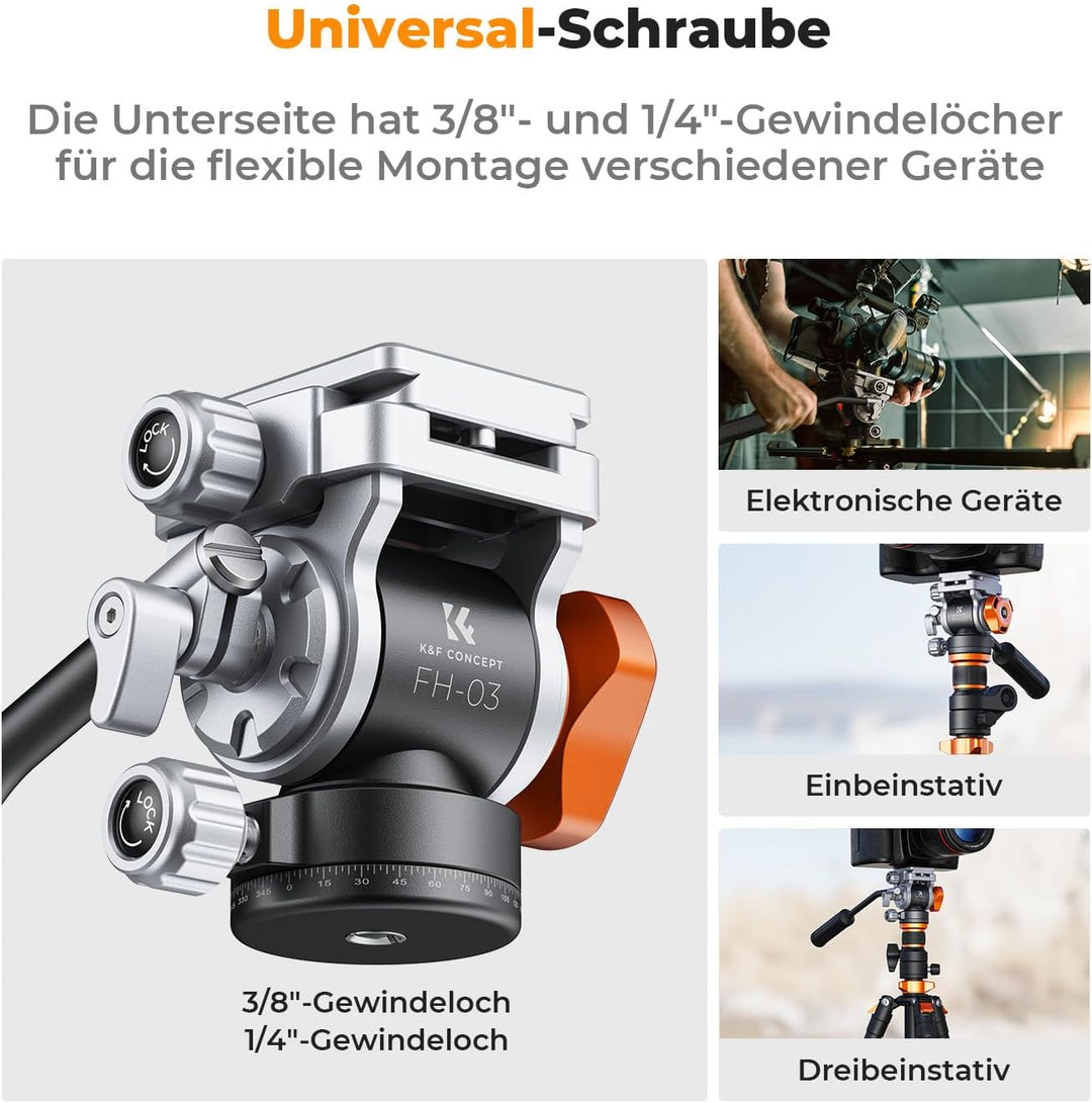 Stativkopf, K&F Concept FH-03 Fluidkopf,Stativkopf für Stativ,Videokopf mit Arca-Swiss Schnellwechse