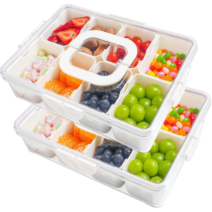 Snackbox mit 8 Fächern, Snackteller mit Deckel und Griffen, Snackdose für Snacks kinder, Süssigkeite