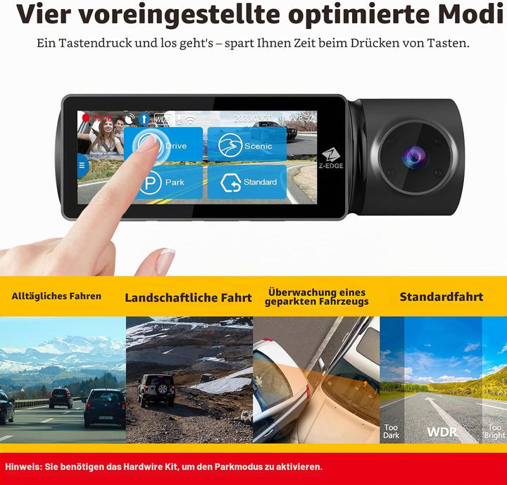 Z-Edge T3P 3 Kanal 4K Dashcam mit WiFi GPS, Vorne Innen Hinten 1600P+1080P+1080P, IPS Touchscreen, I