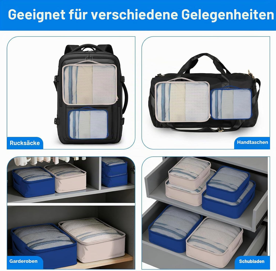6 grosse Packing Cubes in Beige &amp; Bottlegrün - Grösse L - Gleichgrosse Koffer Organizer L– Wasserdic