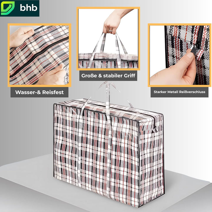 Jumbo Aufbewahrungstasche XXL 140L Kariert mit Reissverschluss – Verstautasche Bigbag PP-Gewebe Falt