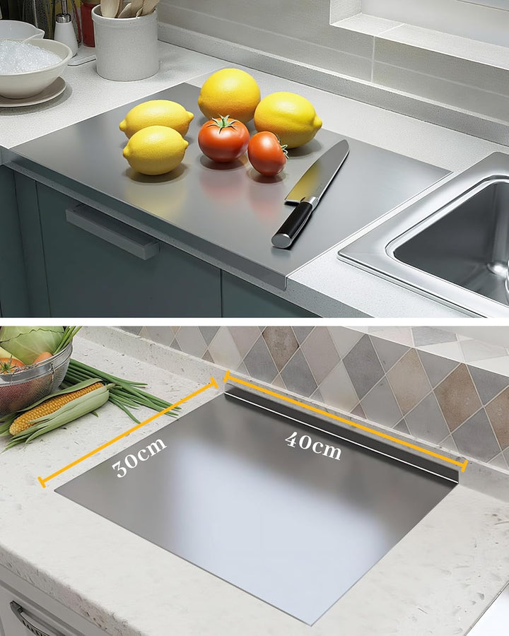 JanYoo Arbeitsplatte Knetbrett 304 Edelstahl Titan Schneidebrett 40x30cm, 2mm Dicke Titanium Cutting
