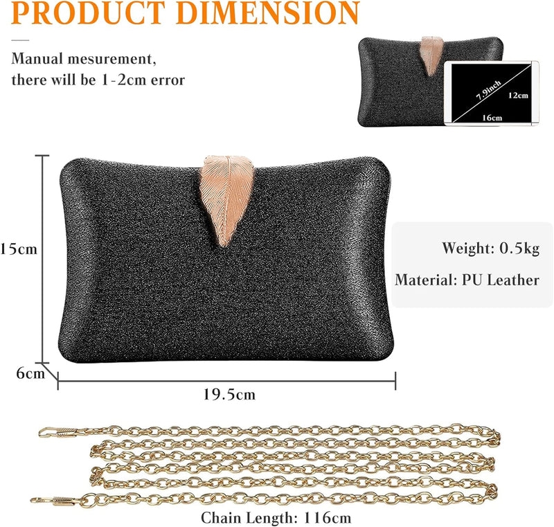 CORIOS Clutch Damen Kette Abendtasche Glitter Handtasche Glänzend Schultertasche Umhängetasche mit B