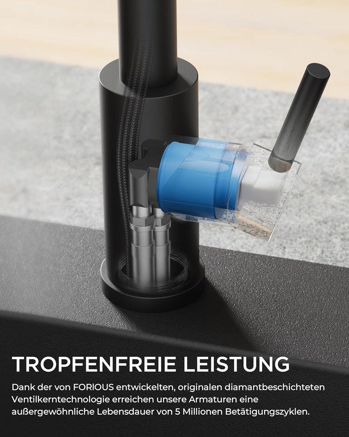 FORIOUS Wasserhahn Küche, Mischbatterie Armatur, Edelstahl, 360° Schwenkbar, Einhebel-Warm- und Küch