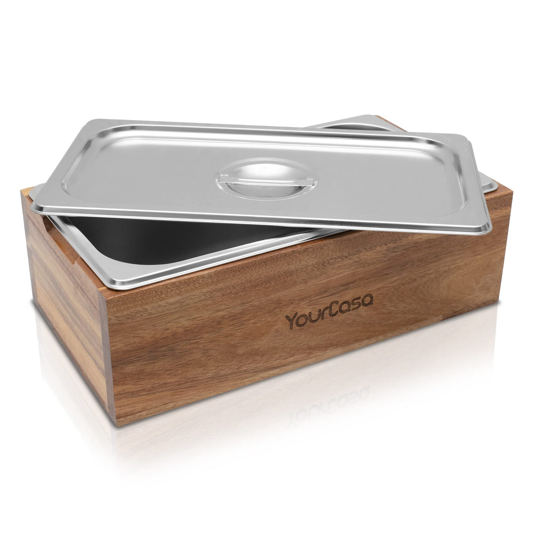 YourCasa® Biomülleimer Küche - Akazien Holz & Edelstahl für alltäglichen Bio Müll - Spülmaschinenfes