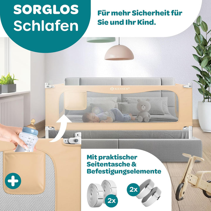 KESSER® Bettschutzgitter 180 cm, Bettgitter Kinderbett höhenverstellbar | Rausfallschutz Bett für Ba