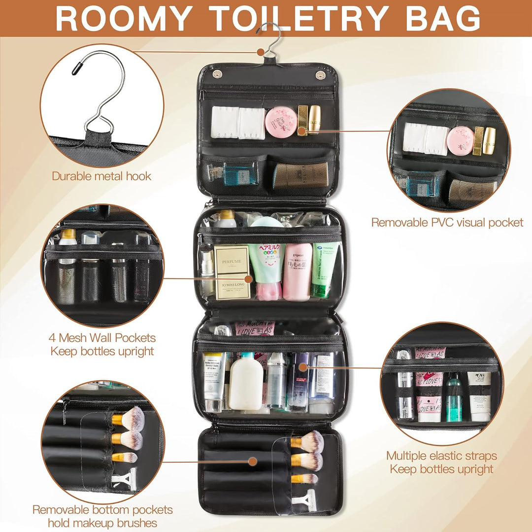 Elviros Kulturbeutel für Damen und Herren aus PU-Leder, kulturtasche zum aufhängen, 3 in 1 multifunk