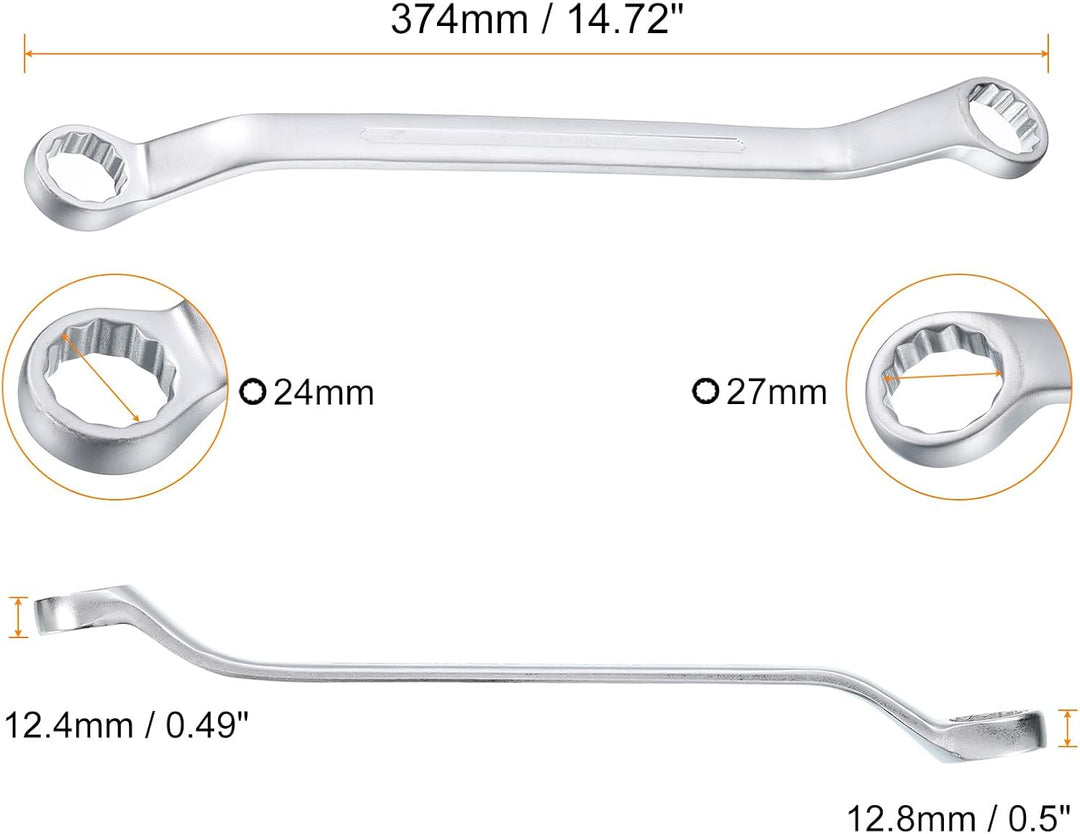 QUARKZMAN 45 Grad Offset Doppel-Ringschlüssel 24 mm x 27 mm, 12-Punkt-Metrischer CR-V-Doppelringschl