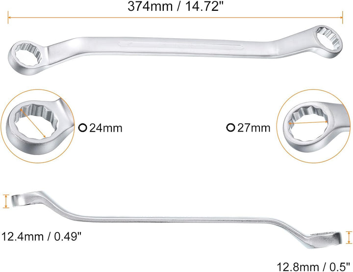 QUARKZMAN 45 Grad Offset Doppel-Ringschlüssel 24 mm x 27 mm, 12-Punkt-Metrischer CR-V-Doppelringschl