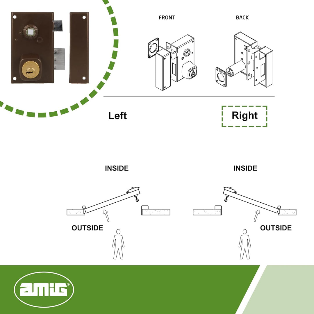Amig - Aufschraubschloss DIN rechts mit Schliesshebel, Falle und Vierkant für Holztüren Mod. 75N - 6