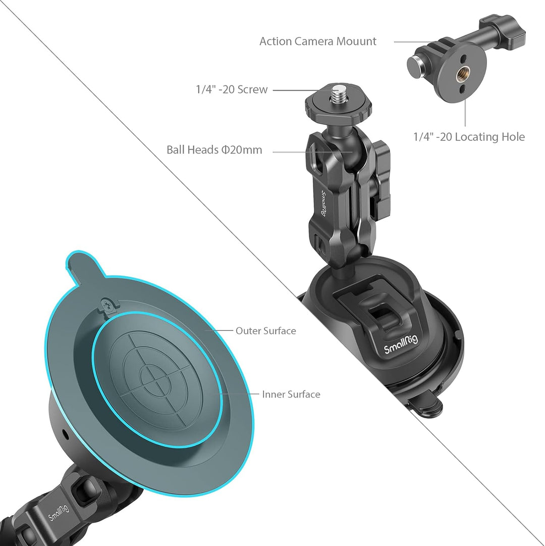 SMALLRIG Suction Cup Mount Doppelschicht-Saugnapfhalterung für GoPro Hero 12/11/10/9, für DJI Osmo A