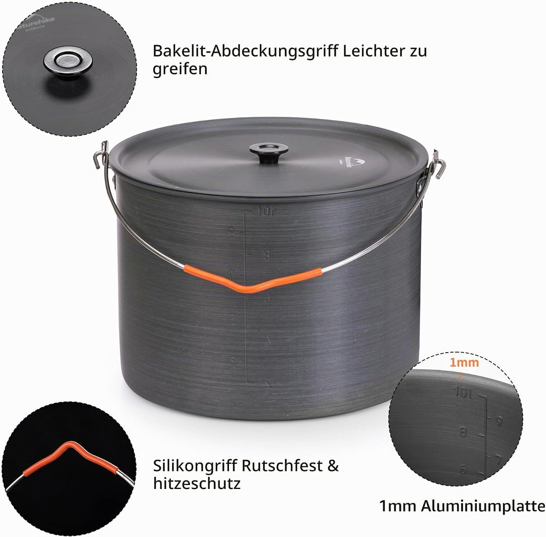 Naturehike Camping Suppentopf Kochgeschirr mit Deckel Gross Outdoor Tragbares Hängetopf Kochset für
