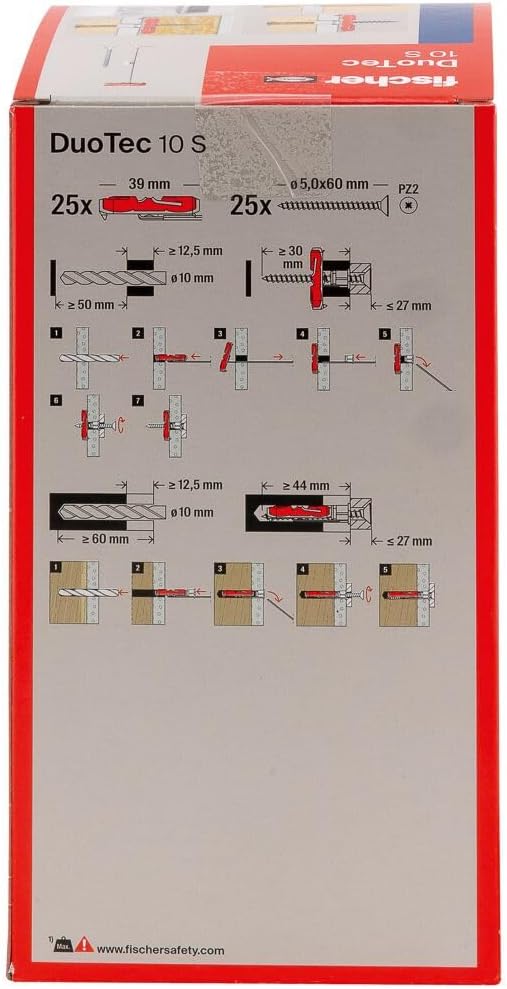 fischer - DuoTec Gipskartondübel, Schrauben und Dübel für Gipskarton, 10 mm, Box 25 Stück Schrauben