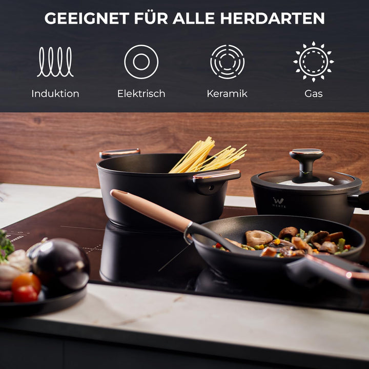 Topfset 12-teilig mit Antihaftbeschichtung - Kochtopf Set mit Deckel - Induktions Töpfe Set - Töpfe