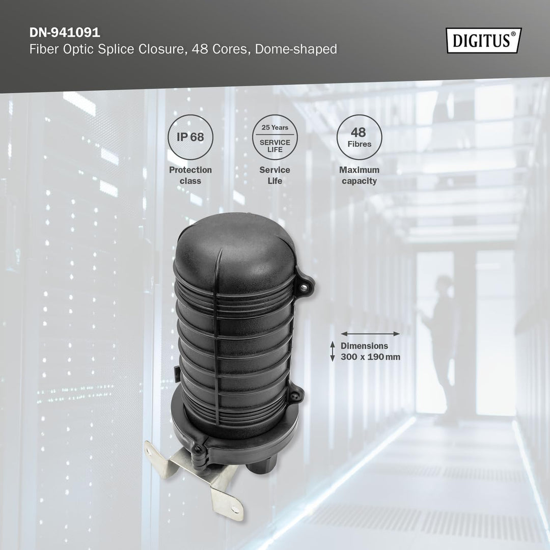 DIGITUS LWL-Dome Muffe - für 48 Glasfasern - IP68 Schutzklasse - Erosionsschutz - Spleissmuffe - Sch