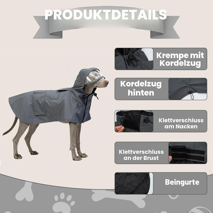 Regenmantel Hund L, Wasserdicht Hunderegenmantel mit Kapuze, Reflektierende Elemente, Verstellbar, H