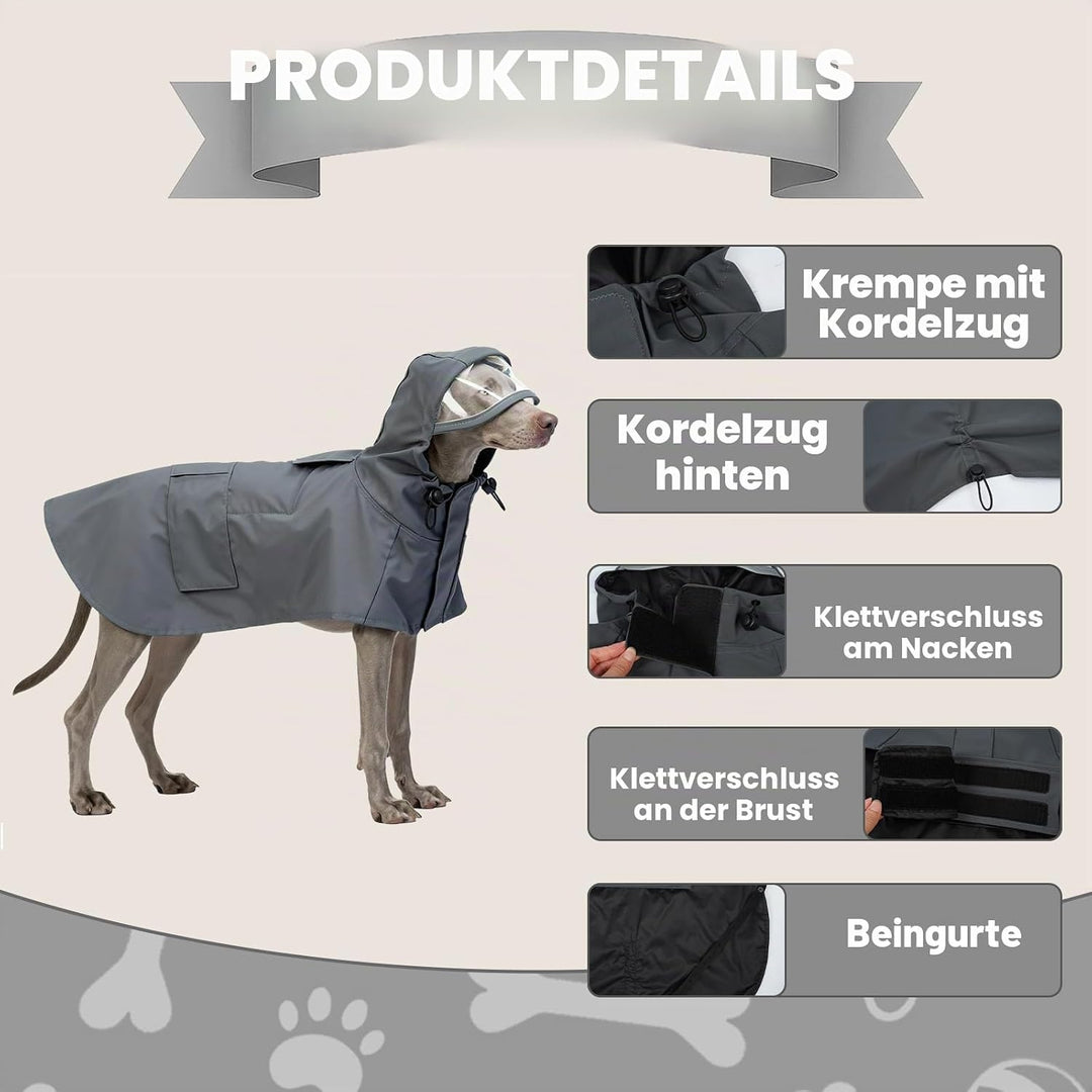 Regenmantel Hund L, Wasserdicht Hunderegenmantel mit Kapuze, Reflektierende Elemente, Verstellbar, H