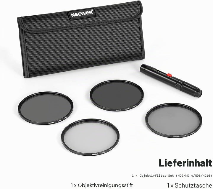 NEEWER 67mm ND Filter Set ND2 ND4 ND8 ND16, Objektivreinigungsstift, Filterbeutel, Graufilter Set, k
