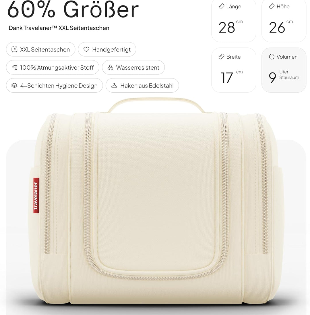 Travelaner® Kulturbeutel Design 2026, XXL 3-in-1 Kulturtasche zum Aufhängen mit 9 Liter Stauraum für