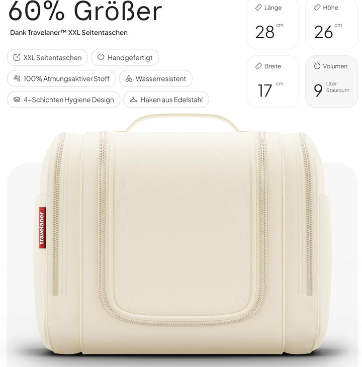 Travelaner® Kulturbeutel Design 2026, XXL 3-in-1 Kulturtasche zum Aufhängen mit 9 Liter Stauraum für