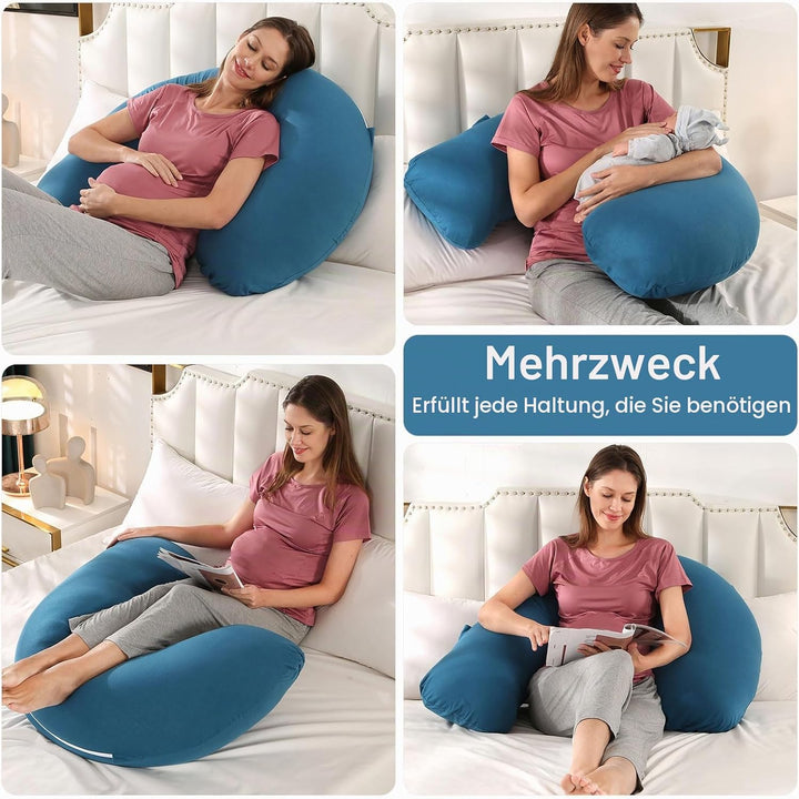 SHANNA Schwangerschaftskissen Seitenschläferkissen Stillkissen Fütternkissen mit Baumwolle Bezug, La